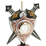 Часы настольные в виде щита с флагом из натуральных камней Змеевик и Креноид Stone Clock варинант исполнения - 3 | Loft Concept в Ростове-на-Дону