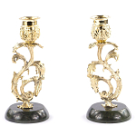 Подсвечники бронзовые на подставке из натурального камня нефрит Stone Candlestick варинант исполнения - 1 | Loft Concept в Ростове-на-Дону