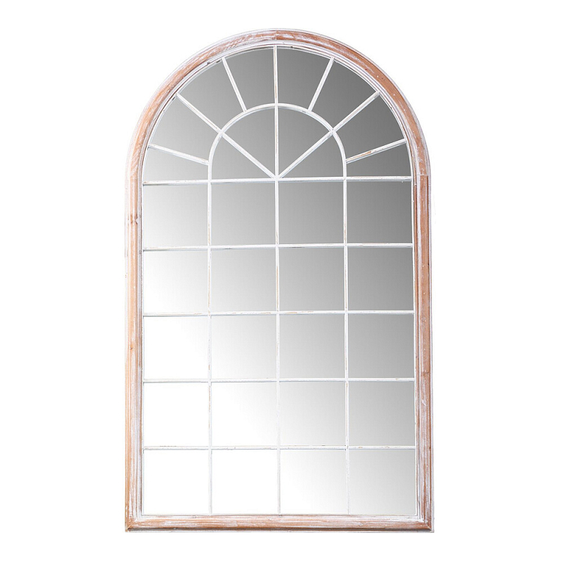 Зеркало-окно настенное в венецианском стиле с деревянной рамой бежевого цвета Venetian Smooth Белый Бежевый в Ростове-на-Дону | Loft Concept 