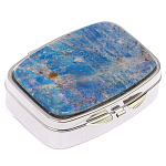 Таблетница карманная прямоугольная на 2 отделения с зеркалом и накладкой из натурального камня Лазурит Silver Stone Pillboxes варинант исполнения - 1 | Loft Concept в Ростове-на-Дону