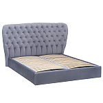 Кровать двуспальная серая с основанием из массива дерева с мягким изголовьем Velour Beds варинант исполнения - 1 | Loft Concept в Ростове-на-Дону