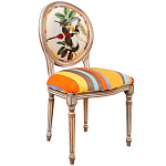 Стул бежевый в разноцветную полоску из натурального бука с изображением птиц и цветов Blooming Yellow Red Birds Colorful Stripes Chair варинант исполнения - 2 | Loft Concept в Ростове-на-Дону