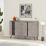 Комод бежево-серый с 4-мя дверцами с геометрическим рисунком на металлических ножках DUNE CONSOLE LIGHT MOCHA варинант исполнения - 2 | Loft Concept в Ростове-на-Дону