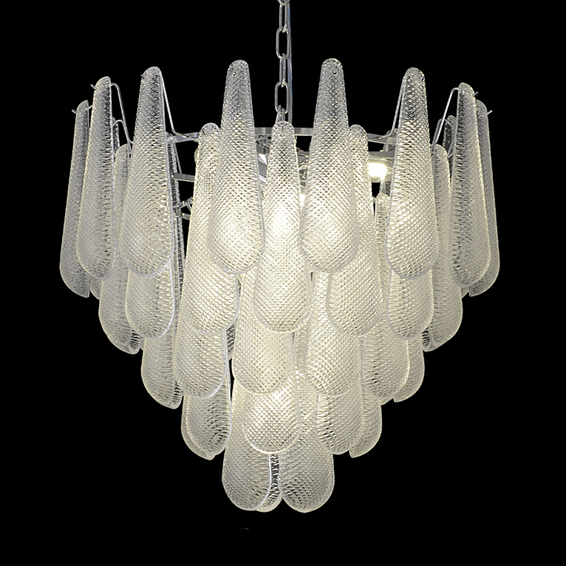 Люстра с подвесками из рифленного стекла в форме капель Textured Glass Chandelier Прозрачный Хром Люстра с подвесками из рифленного стекла в форме капель Textured Glass Chandelier Прозрачный Хром в Ростове-на-Дону | Loft Concept