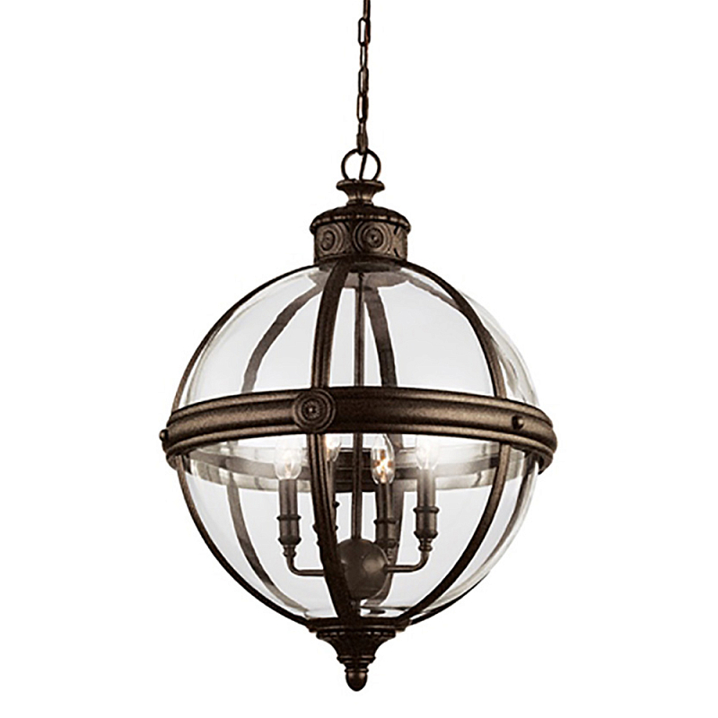 Подвесной светильник бронзового цвета с прозрачным стеклянным плафоном в форме шара в индустриальном стиле на цепи 4 лампы Feiss Бронза Прозрачное Стекло в Ростове-на-Дону | Loft Concept 