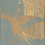 Обои ручная роспись в стиле Арт-деко Whistler Peacocks Golden colourway on Blue Grey dyed silk варинант исполнения - 2 | Loft Concept в Ростове-на-Дону