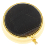 Таблетница карманная круглая с 3-мя отделениями с зеркалом и накладкой из натурального камня Соколиный глаз Gold Stone Pillboxes варинант исполнения - 1 | Loft Concept в Ростове-на-Дону