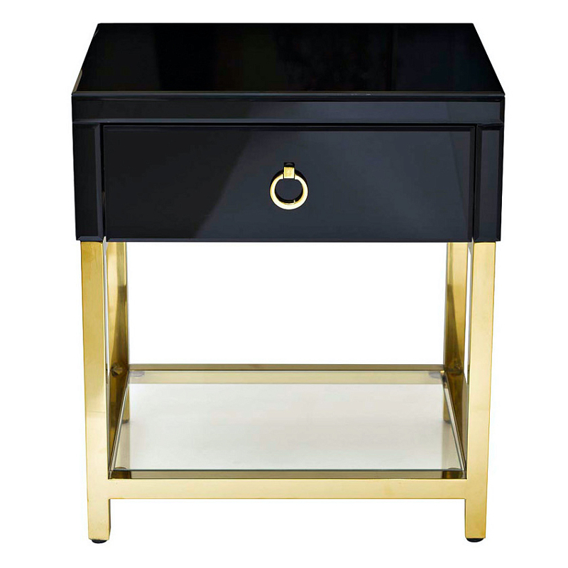 Тумба Black Gold Nightstand Глянцевый черный Глянцевое золото Прозрачный в Ростове-на-Дону | Loft Concept 