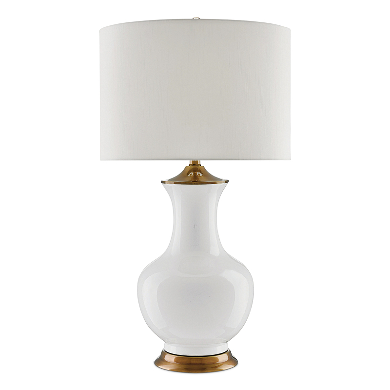 Настольная лампа белого цвета с фарфоровым основанием и латунными акцентами и тканевым абажуром Currey & Company Белый Латунь в Ростове-на-Дону | Loft Concept 