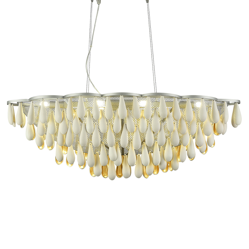 Люстра с подвесками в форме капель на серебристом каркасе Raindrop Белый Золотой Серебряный в Ростове-на-Дону | Loft Concept 