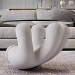 Дизайнерский журнальный стол с круглой прозрачной столешницей на белом фигурном основании Luqak варинант исполнения - 1 | Loft Concept в Ростове-на-Дону