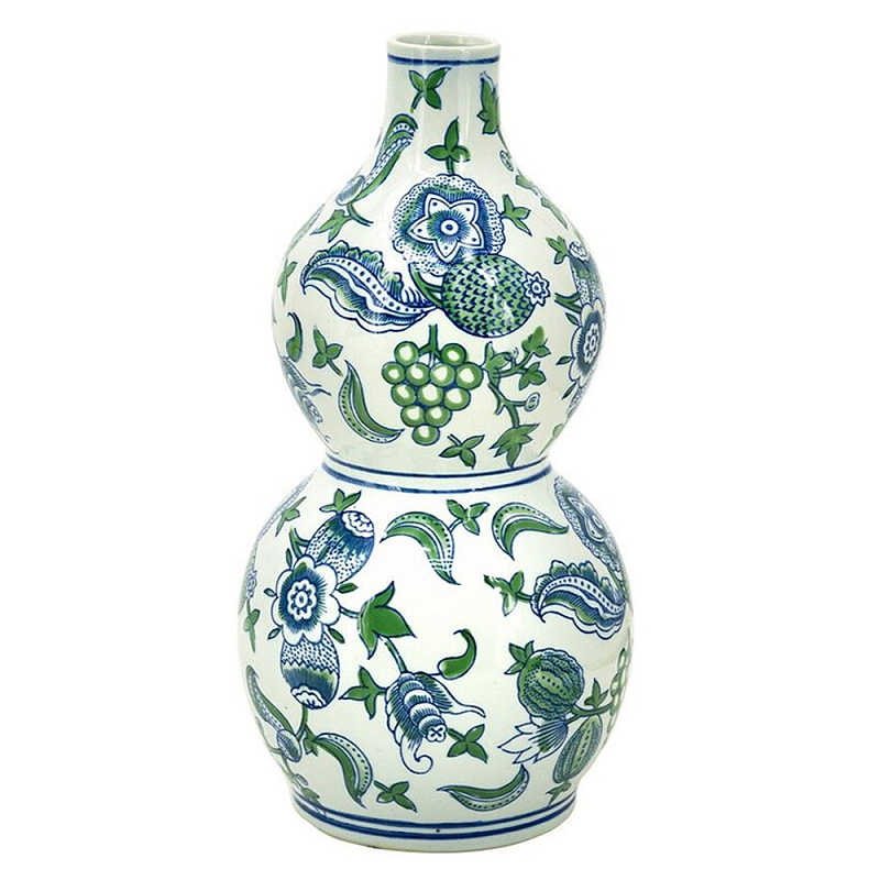 Ваза фигурная с сине-зелеными узорами распустившихся цветов Blossoming Spring Зеленый Белый Синий в Ростове-на-Дону | Loft Concept 