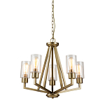 Люстра цвета латунь с 5-ю цилиндрическими плафонами из прозрачного пузырчатого стекла Kichler варинант исполнения - 1 | Loft Concept в Ростове-на-Дону