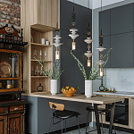 Подвесной светильник с белыми фигурными стеклянными элементами и бронзовыми вставками Высота 100 см Gabriel Scott Luna варинант исполнения - 9 | Loft Concept в Ростове-на-Дону