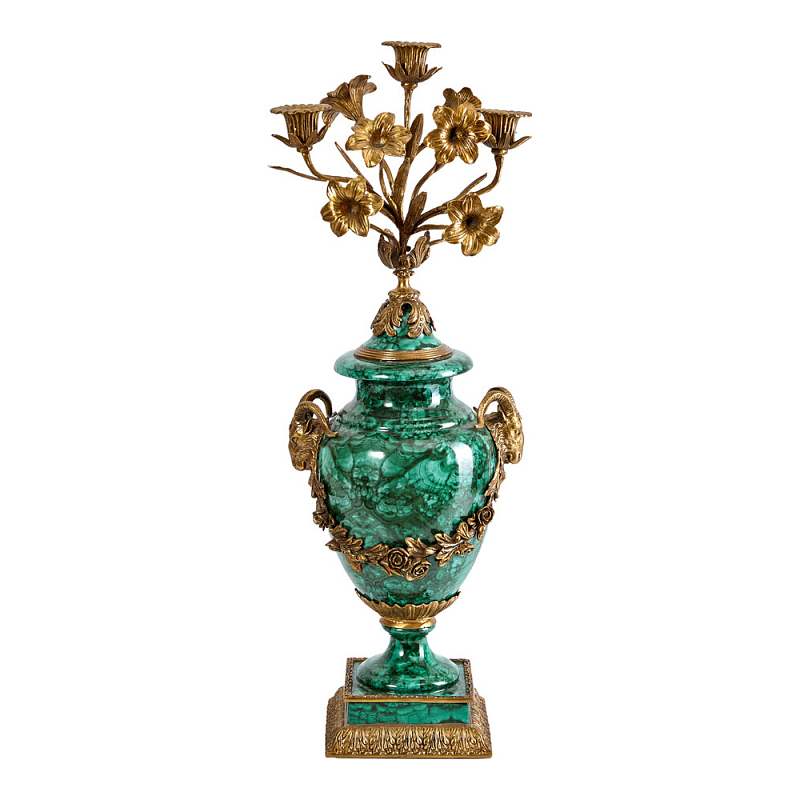 Подсвечник из фарфора с бронзовыми цветочными элементами Malachite Candlestick Бронза Малахит в Ростове-на-Дону | Loft Concept 