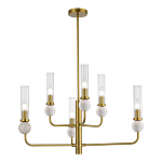 Люстра с 6-ю плафонами в форме стеклянных трубок и мраморных декоративных элементов Montreal варинант исполнения - 1 | Loft Concept в Ростове-на-Дону