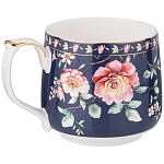 Кружка фарфоровая синяя с цветочным принтом 470 мл Flower Porcelain Collection варинант исполнения - 1 | Loft Concept в Ростове-на-Дону