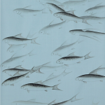 Обои ручная роспись Fishes Original colourway on Duck Egg dyed silk варинант исполнения - 1 | Loft Concept в Ростове-на-Дону