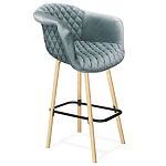 Барный стул со спинкой и мягкой обивкой с ромбами на 4-х деревянных ножках Голубой Велюр Ava Charm варинант исполнения - 1 | Loft Concept в Ростове-на-Дону
