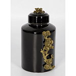 Банка с крышкой из фарфора с бронзовым цветочным элементом Eden Garden варинант исполнения - 2 | Loft Concept в Ростове-на-Дону