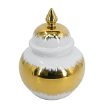 Ваза белая с крышкой и золотистыми фрагментами 24 см Chinoiserie Ceramics варинант исполнения - 1 | Loft Concept в Ростове-на-Дону