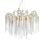 Люстра золотого цвета с декоративными ветками и длинными прозрачными стеклянными подвесами в форме сосулек Droplet Chandelier варинант исполнения - 1 | Loft Concept в Ростове-на-Дону