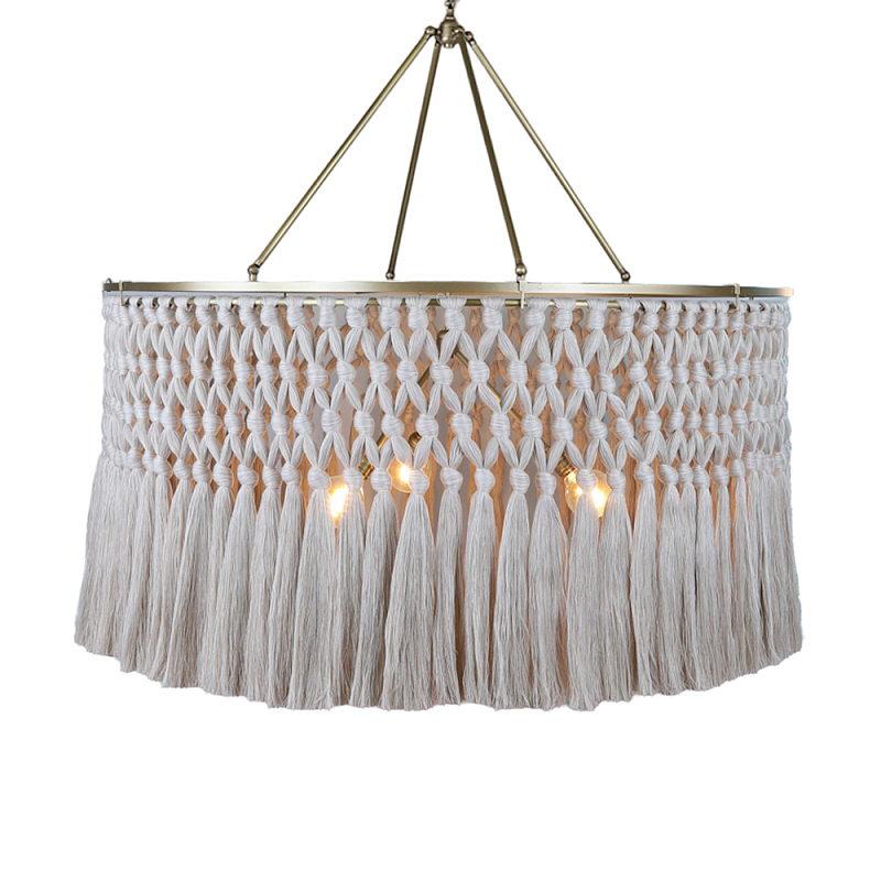 Люстра круглая плетеная с бахромой Wicker Tassel Chandelier Молочный в Ростове-на-Дону | Loft Concept 