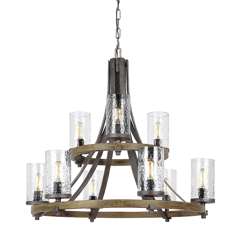 Люстра с цилиндрическим плафонами из толстого волнистого стекла в индустриальном стиле Feiss Черный Коричневый Прозрачное Стекло в Ростове-на-Дону | Loft Concept 