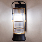 Настенный фонарь цилиндрической формы с рифленым стеклом в золотом каркасе на черном прямоугольном основании Eurofase варинант исполнения - 10 | Loft Concept в Ростове-на-Дону