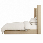 Кровать двуспальная бежевая с основанием из массива дерева с мягким изголовьем Flax Beds варинант исполнения - 2 | Loft Concept в Ростове-на-Дону