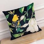 Декоративная подушка чёрная с изображением птиц и цветов Blooming Birds варинант исполнения - 2 | Loft Concept в Ростове-на-Дону