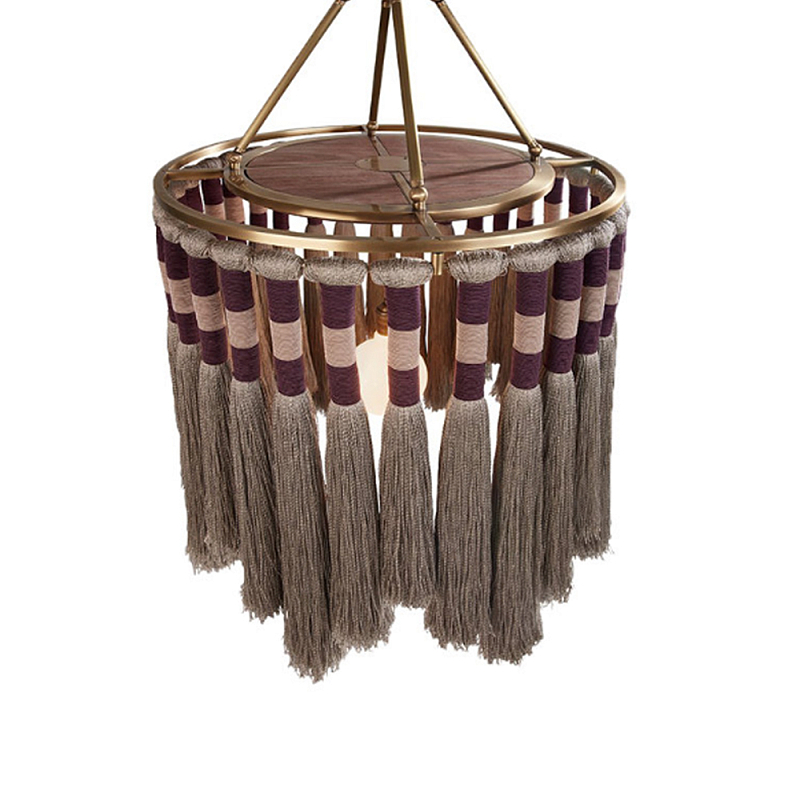 Люстра круглая плетеная с кисточками Walnut Chandelier Tassels Boho Style Орех Латунь в Ростове-на-Дону | Loft Concept 