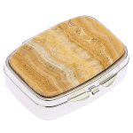 Таблетница карманная прямоугольная с 2-мя отделениями с зеркалом и накладкой из натурального камня Оникс Silver Stone Pillboxes варинант исполнения - 1 | Loft Concept в Ростове-на-Дону