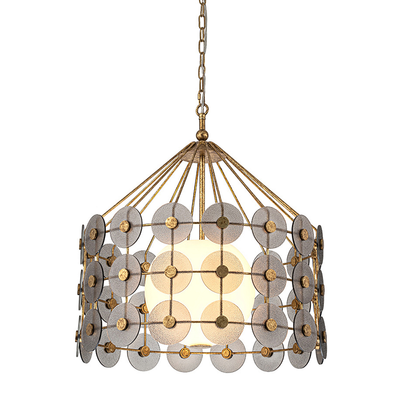 Люстра подвесная с круглыми дисками из серого фактурного стекла с белым матовым шаром внутри Quintiesse Золотой Белый Серый в Ростове-на-Дону | Loft Concept 