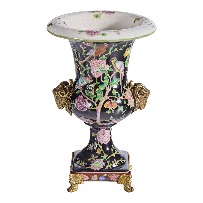 Ваза черная с овнами из фарфора с бронзовыми элементами Bronze Aries Бронза Мульти в Ростове-на-Дону | Loft Concept 