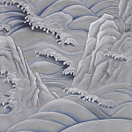 Обои ручная роспись Matsushima Waves Hokusai on Gun Metal dyed silk варинант исполнения - 2 | Loft Concept в Ростове-на-Дону