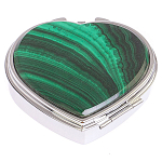 Таблетница карманная в форме сердца с 3-мя отделениями с зеркалом и накладкой из натурального камня Малахит Silver Stone Pillboxes варинант исполнения - 1 | Loft Concept в Ростове-на-Дону