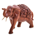Статуэтка из дерева суар в виде слона в традиционном облачении Elephant in blanket варинант исполнения - 1 | Loft Concept в Ростове-на-Дону