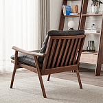 Кресло c каркасом из массива дерева и мягкой кожаной обивкой Walnut Armchair варинант исполнения - 4 | Loft Concept в Ростове-на-Дону