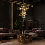 Люстра подвесная вытянутой формы с плафонами из стекла и металла с тремя вертикальными подвесками Gilded Mirage  варинант исполнения - 9 | Loft Concept в Ростове-на-Дону