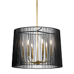 Люстра цвета латунь с 6-ю лампами свечами внутри цилиндрического абажура из черных металлических реек Kichler варинант исполнения - 1 | Loft Concept в Ростове-на-Дону