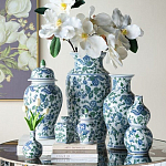 Ваза с крышкой и зелено-голубым рисунком на белом фоне 51 см Blue & White Ornament варинант исполнения - 6 | Loft Concept в Ростове-на-Дону