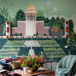 Обои ручная роспись Mahal Garden Original colourway on blue painted Xuan paper варинант исполнения - 1 | Loft Concept в Ростове-на-Дону