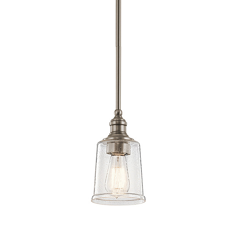 Подвесной светильник со стеклянным плафоном в форме колокола с эффектом пузырьков Kichler Олово Латунь Прозрачное Стекло в Ростове-на-Дону | Loft Concept 