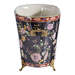 Кашпо из фарфора черная с цветочной росписью и бронзовой стрекозой Spring Garden варинант исполнения - 2 | Loft Concept в Ростове-на-Дону