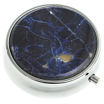Таблетница карманная круглая с 3-мя отделениями с зеркалом и накладкой из натурального камня Содалит Silver Stone Pillboxes варинант исполнения - 1 | Loft Concept в Ростове-на-Дону