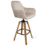 Барный стул со спинкой и подлокотниками на 4-х коричневых деревянных ножках Бежевый Велюр Ava Charm варинант исполнения - 1 | Loft Concept в Ростове-на-Дону
