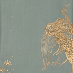 Обои ручная роспись в стиле Арт-деко Whistler Peacocks Golden colourway on Blue Grey dyed silk варинант исполнения - 1 | Loft Concept в Ростове-на-Дону
