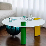 Дизайнерский журнальный стол с круглой белой столешницей на 3-х геометрических ножках Tajefox варинант исполнения - 3 | Loft Concept в Ростове-на-Дону