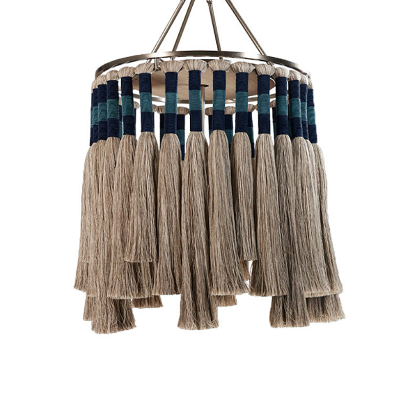 Люстра круглая плетеная с кисточками цвета серый дуб Boho Tassel Chandelier Серый Синий Никель в Ростове-на-Дону | Loft Concept 